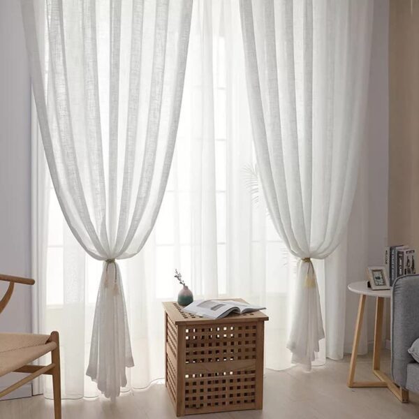 Elegant White Cotton Linen Sheer Curtains for Living and Bedroom Spaces