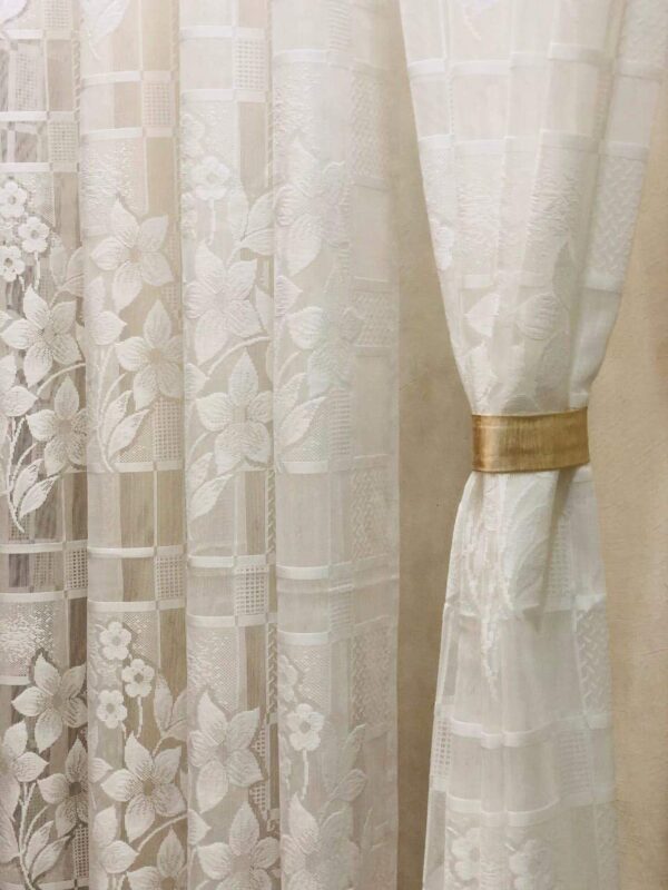 Elegant White Floral Design Curtains - Set of 2, 9 Feet Long