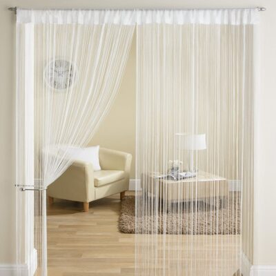 Elegant White Polyester Door Curtain – 7ft String Thread for Home Decor