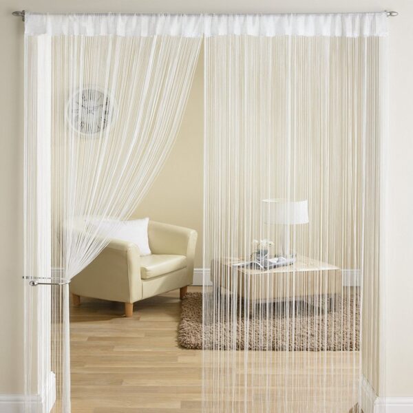 Elegant White Polyester Door Curtain - 7ft String Thread for Home Decor