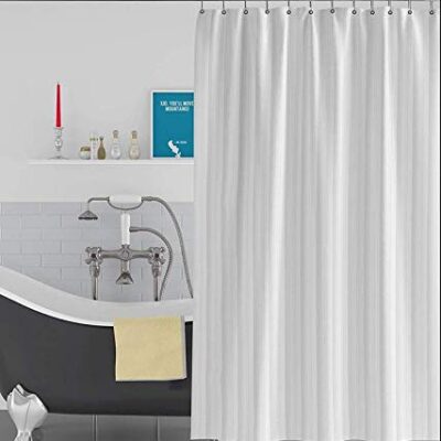 Elegant White Stripe Textured Shower Curtain – Anti-Bacterial & Water-Repellent 1 Panel