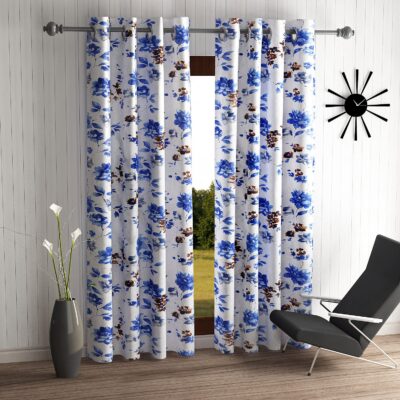 Elegant Windflower Blue Eyelet Door Curtains – 2 Piece, 7 Feet Long