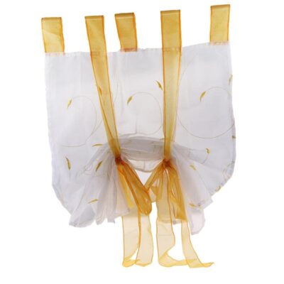 Elegant Yellow Roman Shade Curtains with European Embroidery – 60x140cm Tie Up