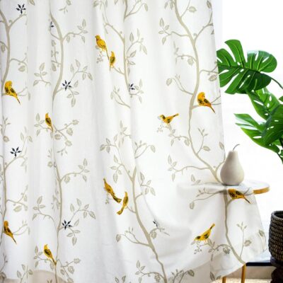 Elevate Your Space with Tranquebar 100% Cotton Bird Print Room Darkening Curtains