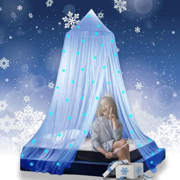 Enchanting Eimilaly Princess Bed Canopy with Glow-in-the-Dark Snowflakes for Girls