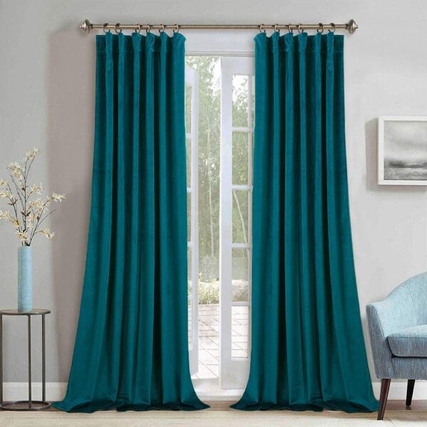 Extra Long Velvet Blackout Drapes for Bedroom and Large Windows in Teal