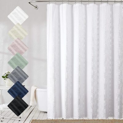 Extra Long White Shower Curtain 96 Inches with Embossed Texture for Bathrooms