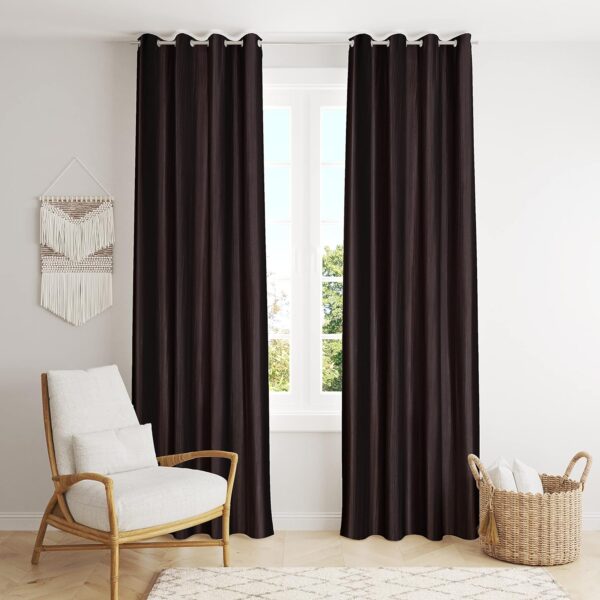 Faux Texture Brown Room Darkening Curtains for Doors | 7 Feet Panels Set