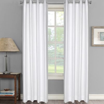 Faux Texture White Room Darkening Curtains for Doors – Set of 2 Panels