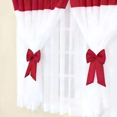 Festive NYSARG Red and White Bow Valance Curtain for Christmas Decor