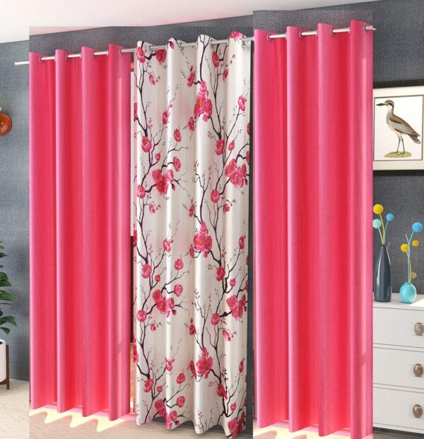 Floral Heavy Curtains Set of 3 for Bedroom and Living Room Decor