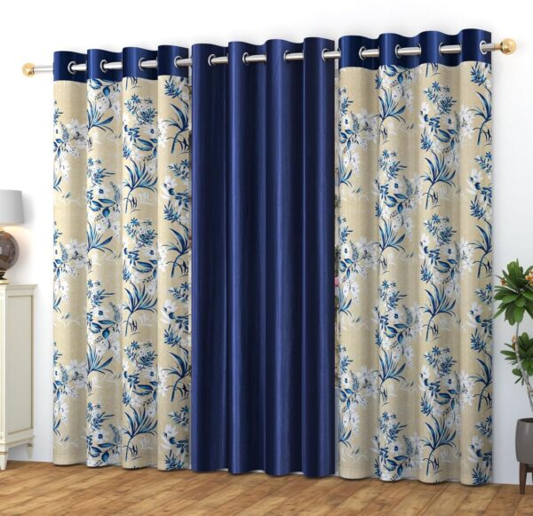 Floral Leaf Texture Window Curtains - 5 Feet Long Grommet Drapes Set