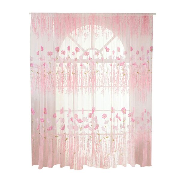 Floral Sheer Window Curtain Set for Bedroom and Living Room Decor