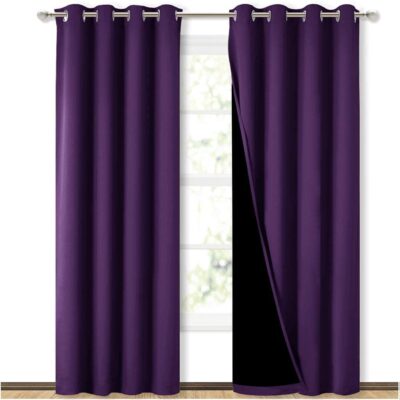 Full Blackout Curtains for Bedroom – Soundproof Double Layer Purple Curtains