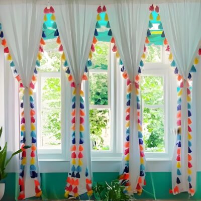 Handmade White Cotton Tassel Curtain for Trendy Living Rooms – 7 Feet