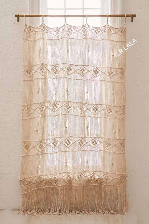 Handwoven Macrame Cotton Curtain: Boho Ivory Room Divider for Stylish Decor