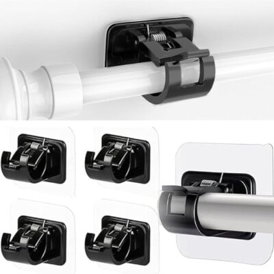 Heavy Duty Self-Adhesive Curtain Rod Brackets for Home – 4 Pack Black