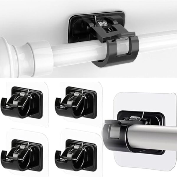 Heavy Duty Self-Adhesive Curtain Rod Brackets for Home - 4 Pack Black