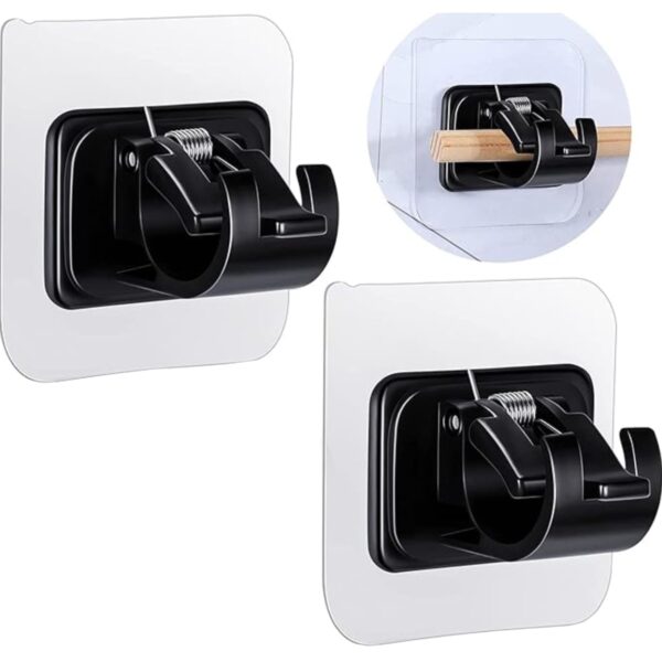 Heavy Duty Self-Adhesive Wall Hooks for Adjustable Curtain Rods in Black