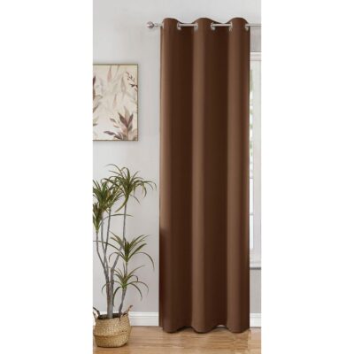 Heavy Polyester Blackout Curtains – 7 Feet Solid Brown Drapes for Noise Reduction