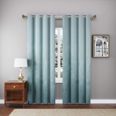 High-Quality Velvet Grommet Curtains for Living Room and Bedroom – Aqua Blue