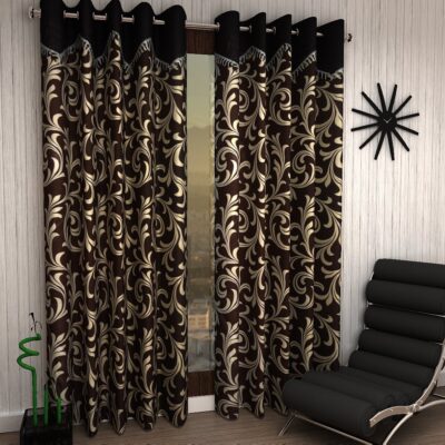 Home Sizzler 2 Piece Brown Eyelet Polyester Door Curtain Set – 7ft