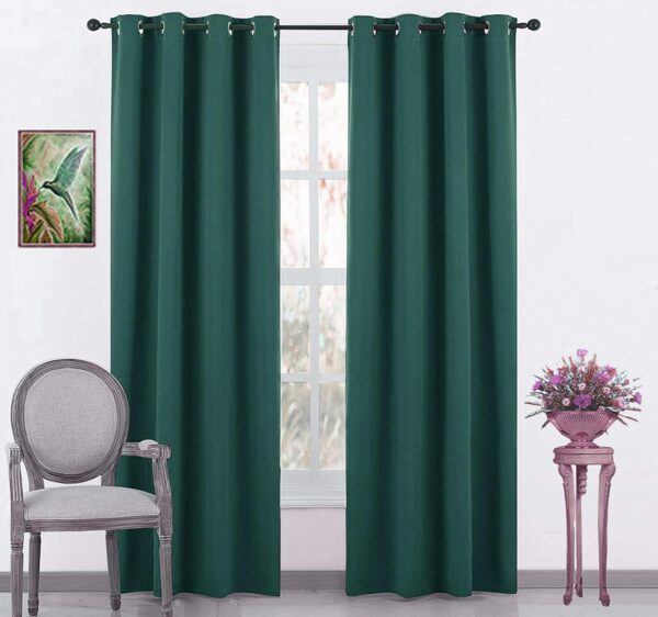 JUPON 100% Silk Blackout Curtains - Teal Green Grommet Panels for Living Room