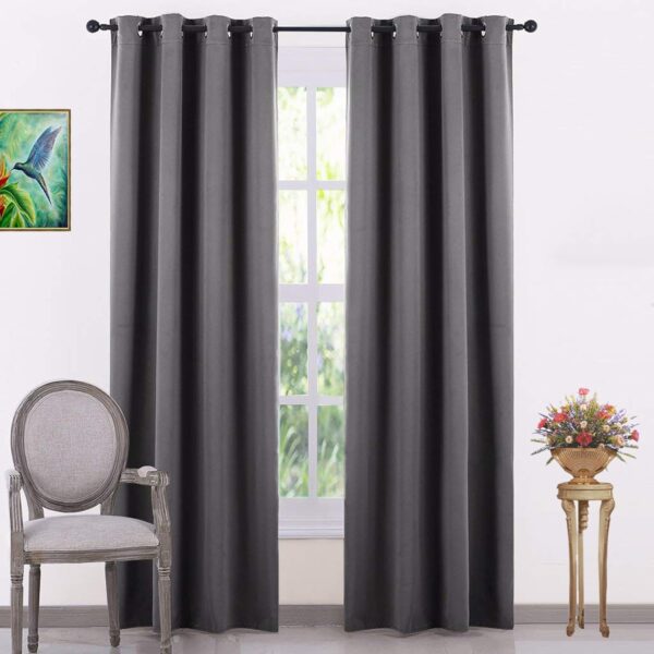 JUPON Grey Silk Blackout Curtain: 3 Layers, Solid Grommet Design, 8ft Length