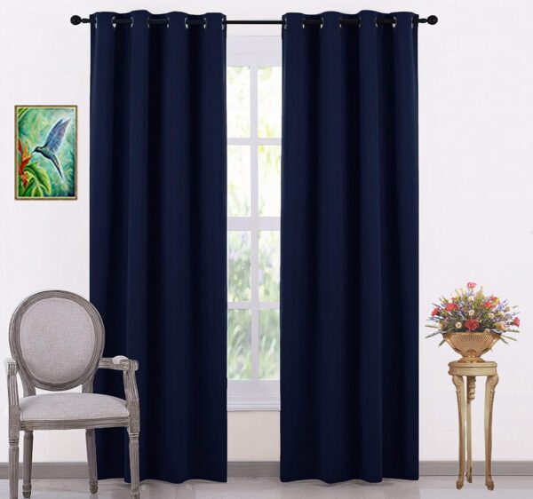 JUPON Indigo Navy Silk Blackout Curtain: Energy Saving Thermal Insulation Draperies