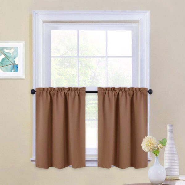 JUPON Mocha Blackout Kitchen Curtain: Stylish Rod Pocket Half Window Solution