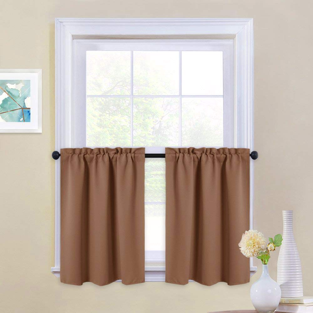 JUPON Mocha Blackout Kitchen Curtains: Chic Rod Pocket Solution for Half Windows