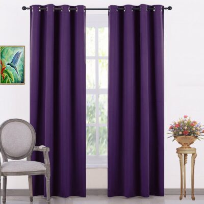 JUPON Purple Silk Blackout Curtains: Thermal Insulated, Energy Saving Design