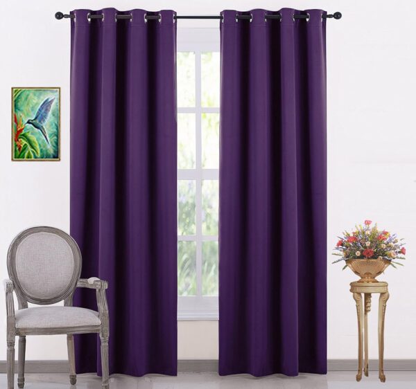 JUPON Purple Silk Blackout Curtains: Thermal Insulated, Energy Saving Design