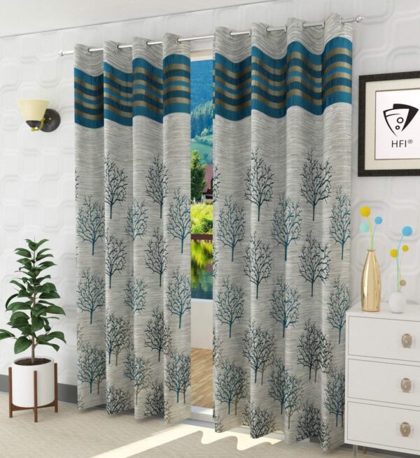 Jacquard Blackout Jute Floral Curtains - Elegant Blue Eyelet Design for Home