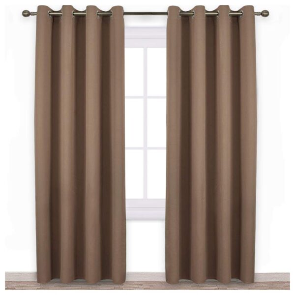 Kosovo Premium Silk Blackout Curtains - Energy Saving Draperies in Mocha