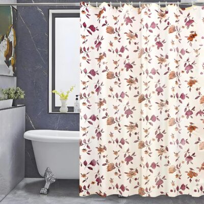 Leaf Design PVC Shower Curtain by Kuber Industries – Stylish and Washable 7 Feet