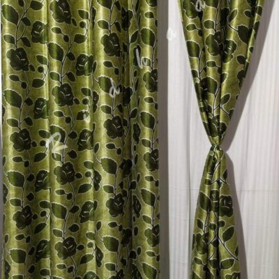 Leaf Floral Printed Curtains Set of 2 – Green 7×4 Feet Decor