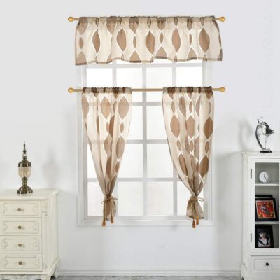 Light Brown Cafe Curtains Set for Kitchen and Living Room Sun Protection