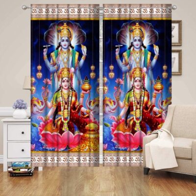 Light Filtering Polyester Curtains with Vishnu Print – 5 Feet, 2 Pcs Set