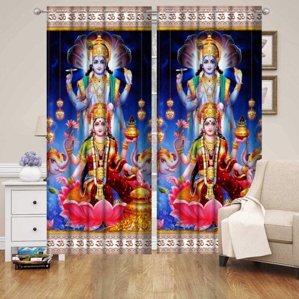 Light Filtering Polyester Curtains with Vishnu Print - 5 Feet, 2 Pcs Set