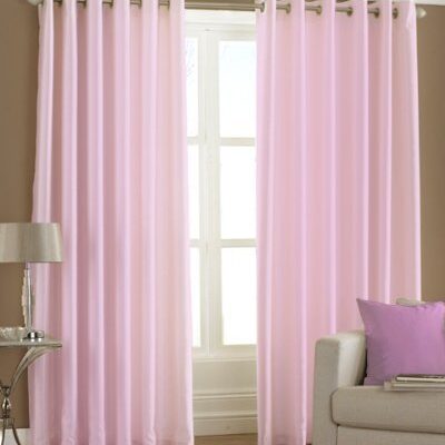 Light Pink 2 Piece Eyelet Polyester Door Curtain Set – 7ft Elegance