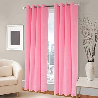 Luxurious Baby Pink Velvet Grommet Curtains for Elegant Living Rooms – Set of 2