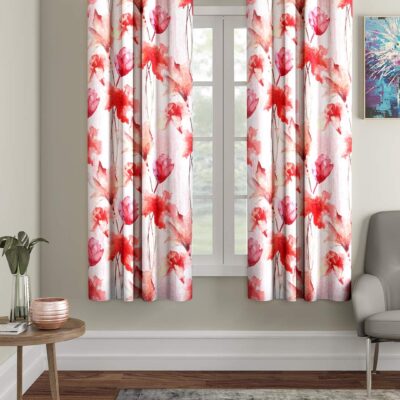 Maroon Abstract Flower Eyelet Curtains – 2 Pieces, 5 Feet Polyester Decor