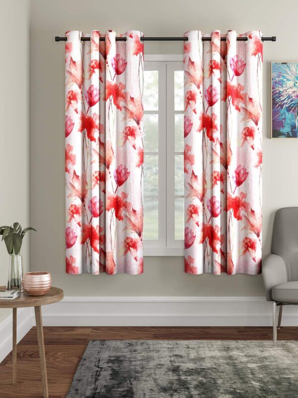 Maroon Abstract Flower Eyelet Curtains - 2 Pieces, 5 Feet Polyester Decor