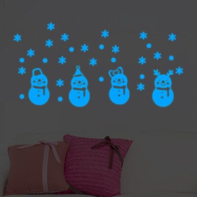 Merry Christmas Snowman Glow-in-the-Dark Wallpaper Sticker for Festive Decor