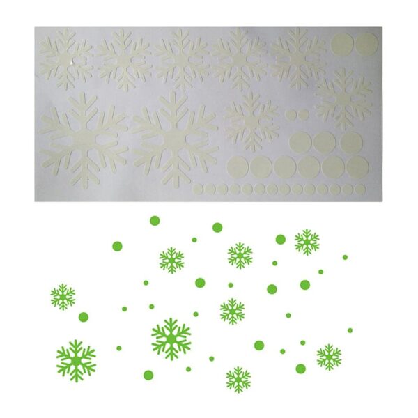 Merry Christmas Snowman Wallpaper Sticker - Glow in the Dark Green Snowflakes