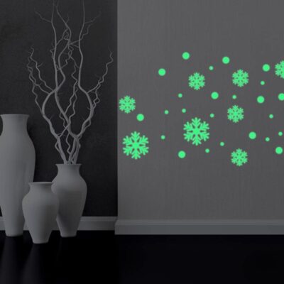 Merry Christmas Wallpaper Sticker: Glow in the Dark Snowman & Snowflakes