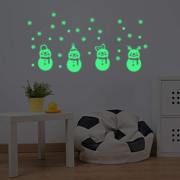 Merry Christmas Wallpaper Sticker: Glow-in-the-Dark Snowman Decor for Holiday Cheer