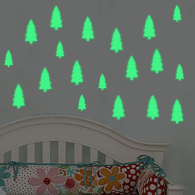 Merry Christmas Wallpaper Sticker: Glow-in-the-Dark Snowman & Pine Tree Decor