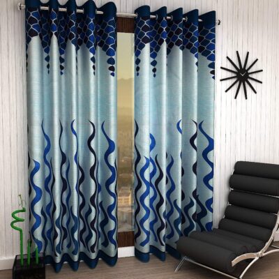 Modern Blue Polyester Wave Panel Curtains for Doors – 7 Feet Long